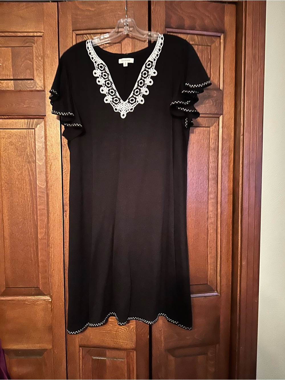 Max Studio 1X Black Dress with Ecru Lace Details